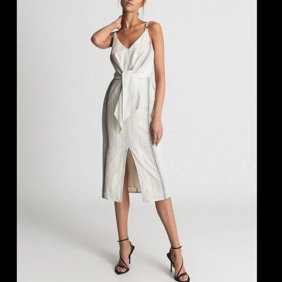 Reiss Dresses & Skirts - Reiss Kay Stripe Midi Dress Size 2 Women Preppy Sleeveless Pockets Cotton Blend